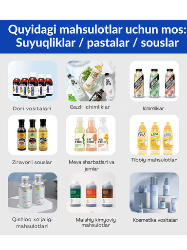 Avtomatik Butilka To‘ldirish Uskunasi | Suv, Ichimliklar, Sharbat, Yog‘, Sirka va Suyuq Mahsulotlarni Qadoqlash uchun
