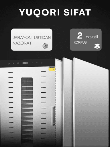 Sabzavotlar uchun  US-16 degidratori, Sabzavot va mevalar, mevalar va go‘sht uchun quritgich, ikki qatlamli, tijorat