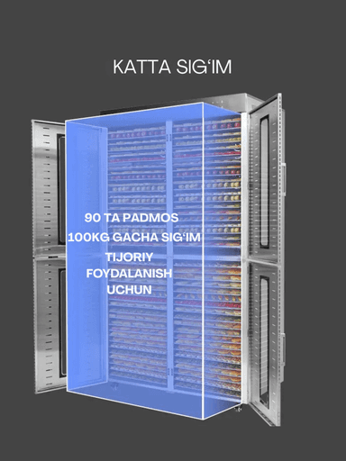 Quritgich-degidratatori Uskunalar.uz US-96, sabzavot, meva va go‘sht uchun mo‘ljallangan.