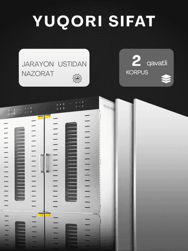 Quritgich-degidratatori Uskunalar.uz US-80, sabzavot, meva va go‘sht uchun mo‘ljallangan.