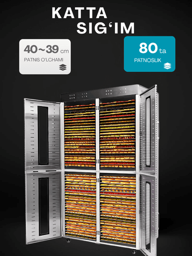 Quritgich-degidratatori Uskunalar.uz US-80, sabzavot, meva va go‘sht uchun mo‘ljallangan.