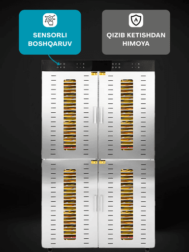 Quritgich-degidratatori Uskunalar.uz US-96, sabzavot, meva va go‘sht uchun mo‘ljallangan.