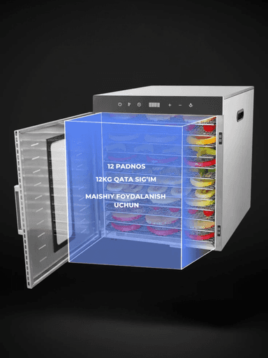 Sabzavot va mevalar uchun quritgich / meva, sabzavot va pastilalar uchun degidrator Uskunalar.uz US-12