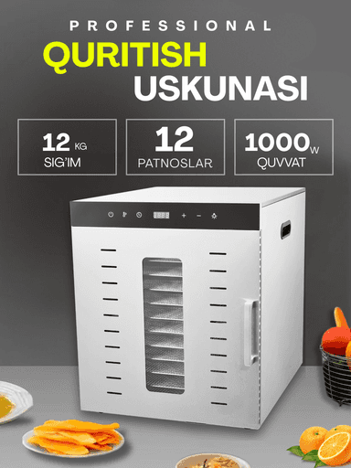 Sabzavot va mevalar uchun quritgich / meva, sabzavot va pastilalar uchun degidrator Uskunalar.uz US-12