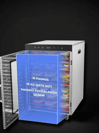 Sabzavotlar uchun  US-16 degidratori, Sabzavot va mevalar, mevalar va go‘sht uchun quritgich, ikki qatlamli, tijorat