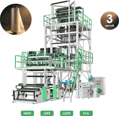 Uch qavatli polietilen plyonka ishlab chiqarish uskunasi | maks. rulon kengligi 1200 mm