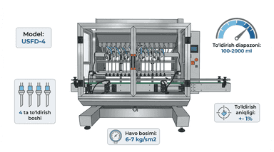 USFD-4 Ko'p boshli avtomatik suyuqlik to'ldirish uskunasi | 50-2000 ml