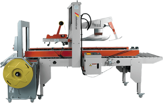 Uskunalar.uz - Оборудование для оклейки верха и низа картонной коробки и обвязки обеих сторон US-ZQ500+Q90