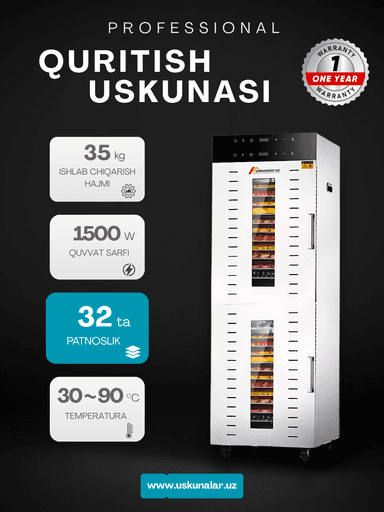 Sabzavot va mevalar uchun quritgich / meva, sabzavot va pastilalar uchun degidrator Uskunalar.uz US-32