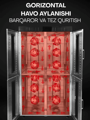 Quritgich-degidratatori Uskunalar.uz US-80, sabzavot, meva va go‘sht uchun mo‘ljallangan.