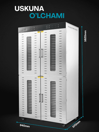 Quritgich-degidratatori Uskunalar.uz US-96, sabzavot, meva va go‘sht uchun mo‘ljallangan.