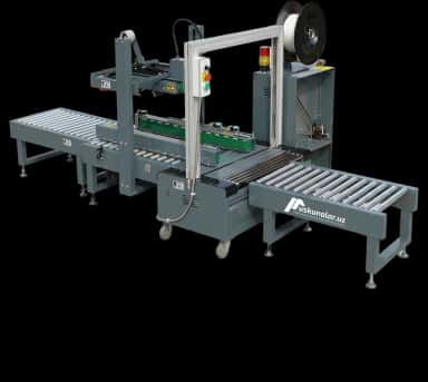 Karton karobkalarni avtomatik skotchlassh va strip qadoqlash uskunasi | 600 dona/min