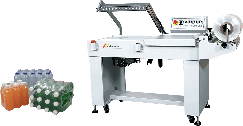 termoqadoqlash, muhrlash va kesish, POF, konveyer, sirkulyatsion termoqadoqlash, qutili choy qadoqlash, qutili kofe qadoqlash, gazli ichimlik qadoqlash, baklashka bloklash, shishani bloklash uskunasi, plyonka o'rash uskunasi, bloklash uskunasi